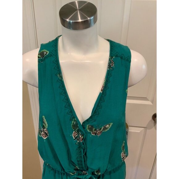 Elevenses Green Floral Butterfly Papillion Shorts Romper W/ Open Back, Size M - Picture 2 of 7